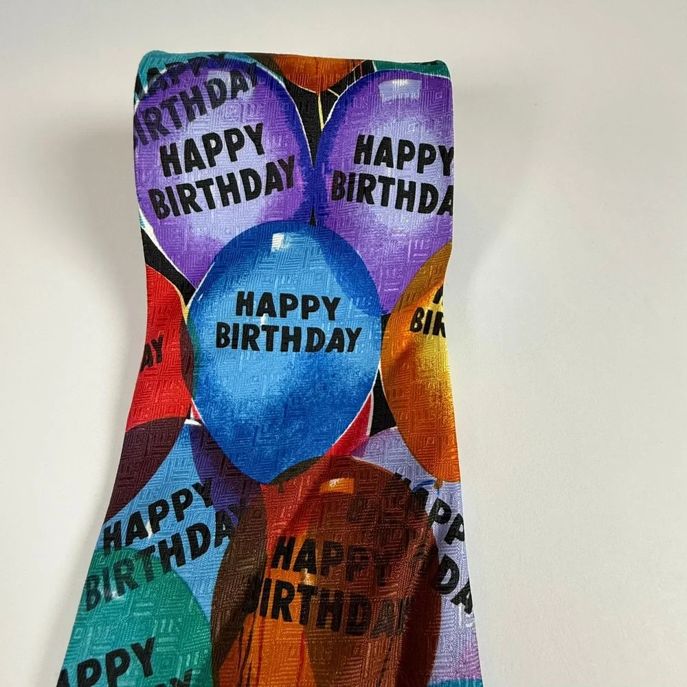 Ralph Marlin Happy Birthday Balloons Vintage 1999 Men's Necktie Multi Color